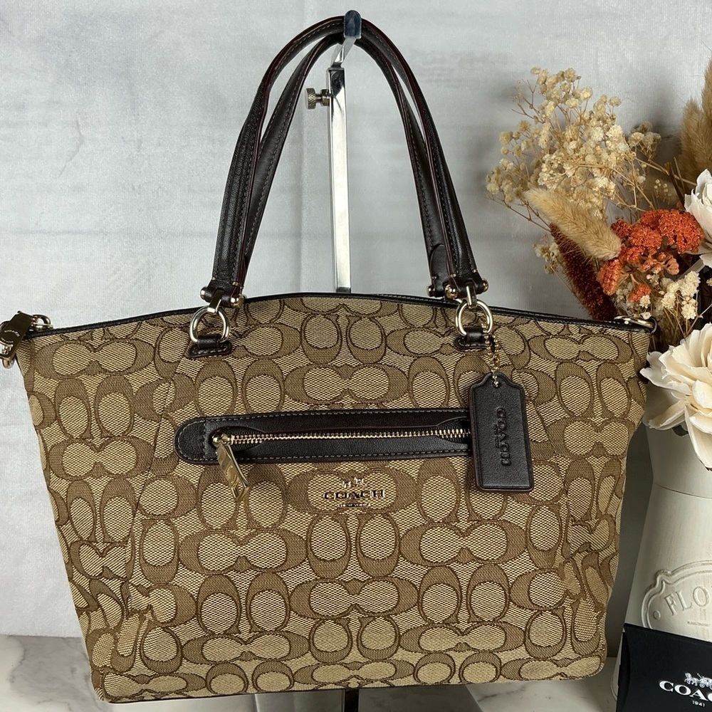 Coach Prairie Hand Fall Bag Khaki Brown Tan Jacquard Signature Crossbody Satchel - Picture 4 of 15